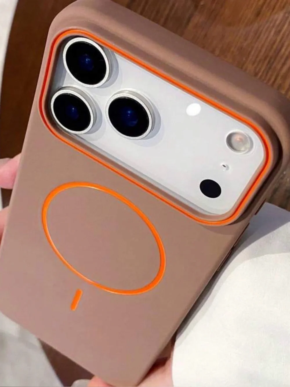 Silicone MagSafe iPhone 17 Pro Max Case - Brown Orange Trim